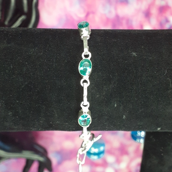 Genuine AAA Oval Aquamarine S925 Silver Bracelet - Picture 7 of 10